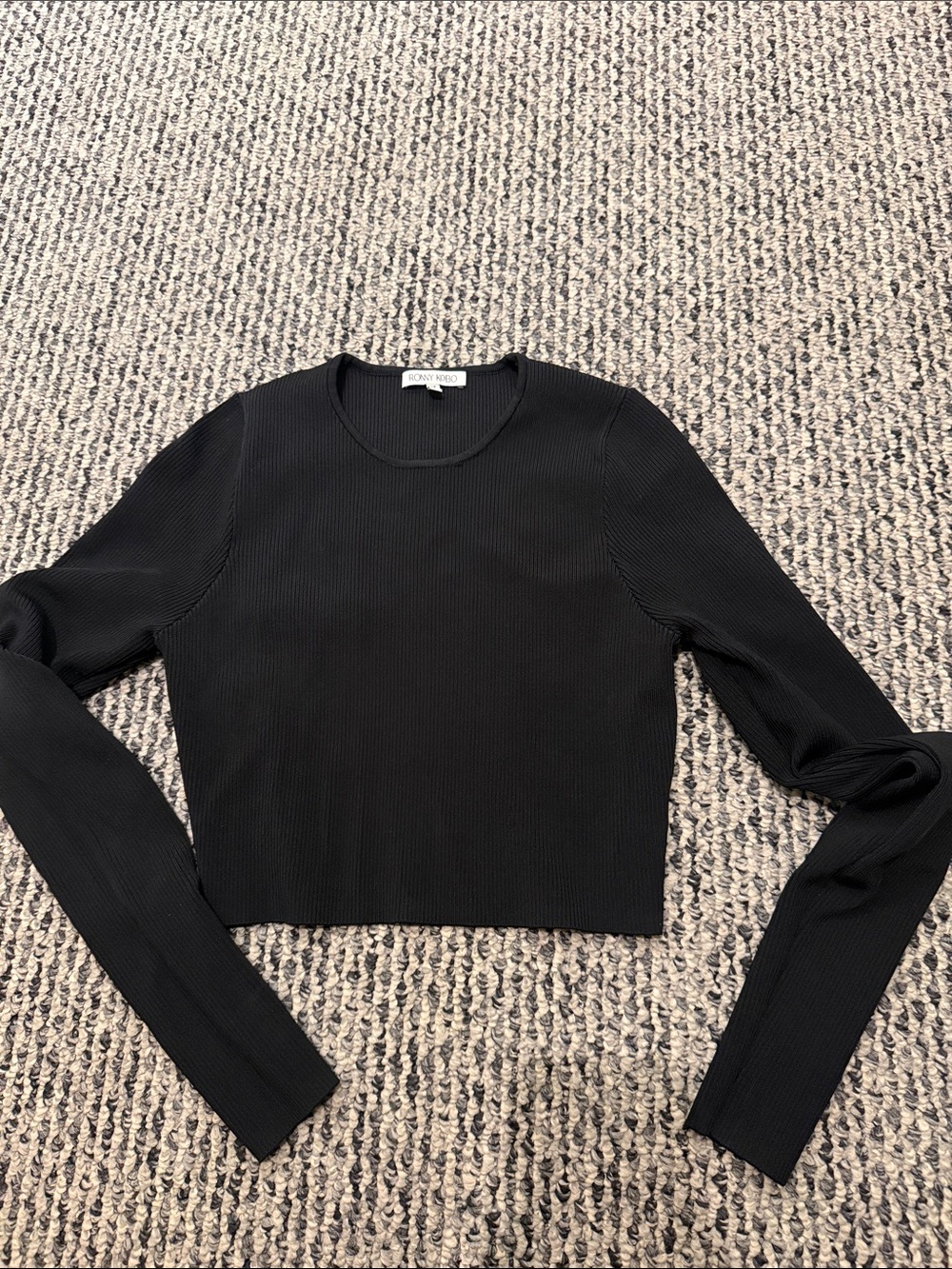 Ronny Kobo Black Ribbed Long-Sleeve Crop Top -Medium